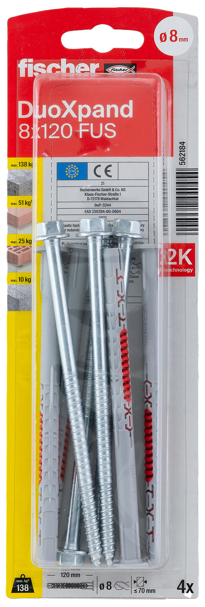 Packaging: "fischer Frame fixing DuoXpand 8 x 120 FUS zinc-plated steel"
