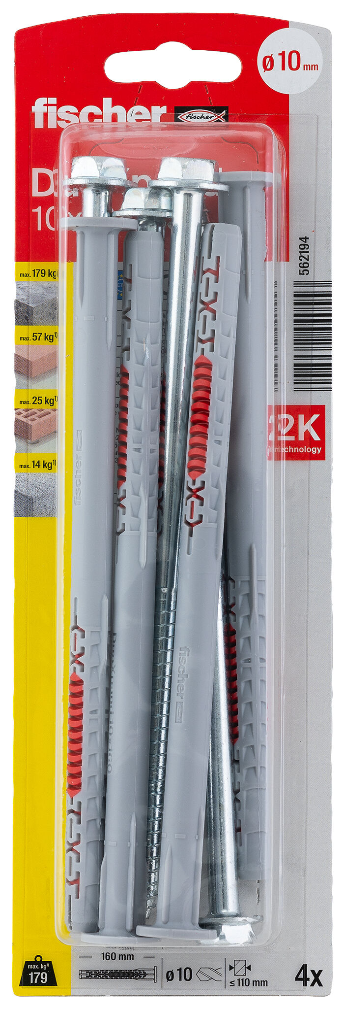 Packaging: "fischer constructieplug DuoXpand 10 x 160 FUS zeskant kop"