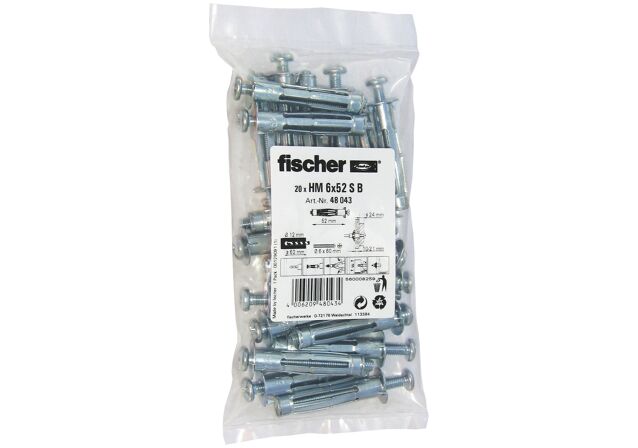 Συσκευασία: "fischer HM 6x52 S B Μεταλλικό στήριγμα γυψοσανίδας σε σακουλάκι"