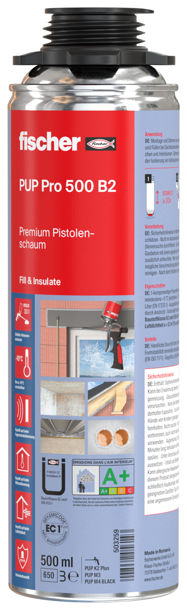 Produktbild: "fischer Pistolenschaum Premium Kompakt PUP Pro 500 B2"