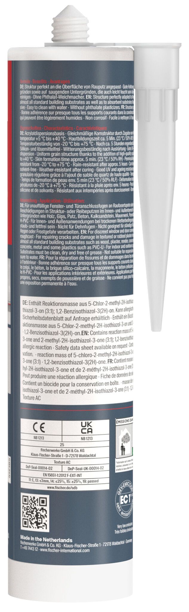 Verpackung: "fischer Premium Strukturacryl Texture AC (DSA) weiß 310 ml"