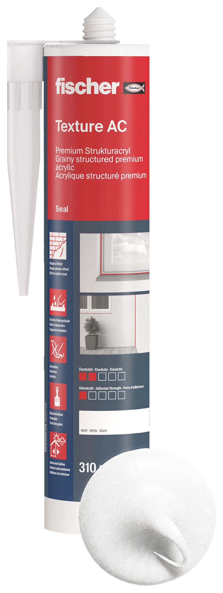 Product Picture: "fischer Grainy repair acrylic Texture AC (DSA) white 310 ml"