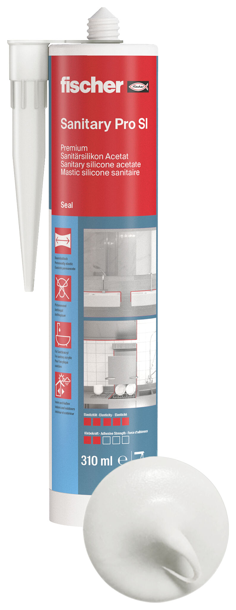 Product Picture: "fischer sanitary silicone Sanitary Pro SI (DSSA) joint grey 310 ml"