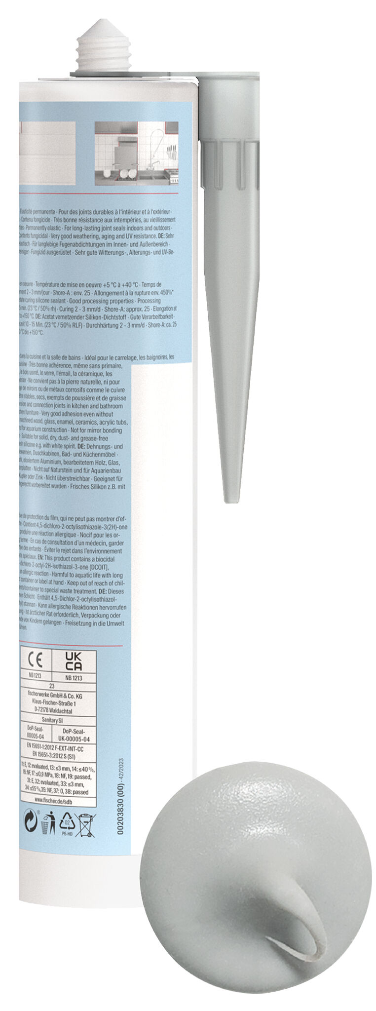 Product Picture: "fischer sanitary silicone Sanitary Pro SI (DSSA) sanitary grey 310 ml"