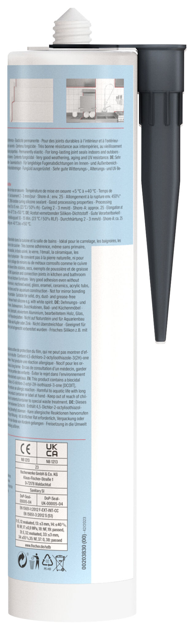 Packaging: "fischer sanitary silicone Sanitary Pro SI (DSSA) anthracite 310 ml"