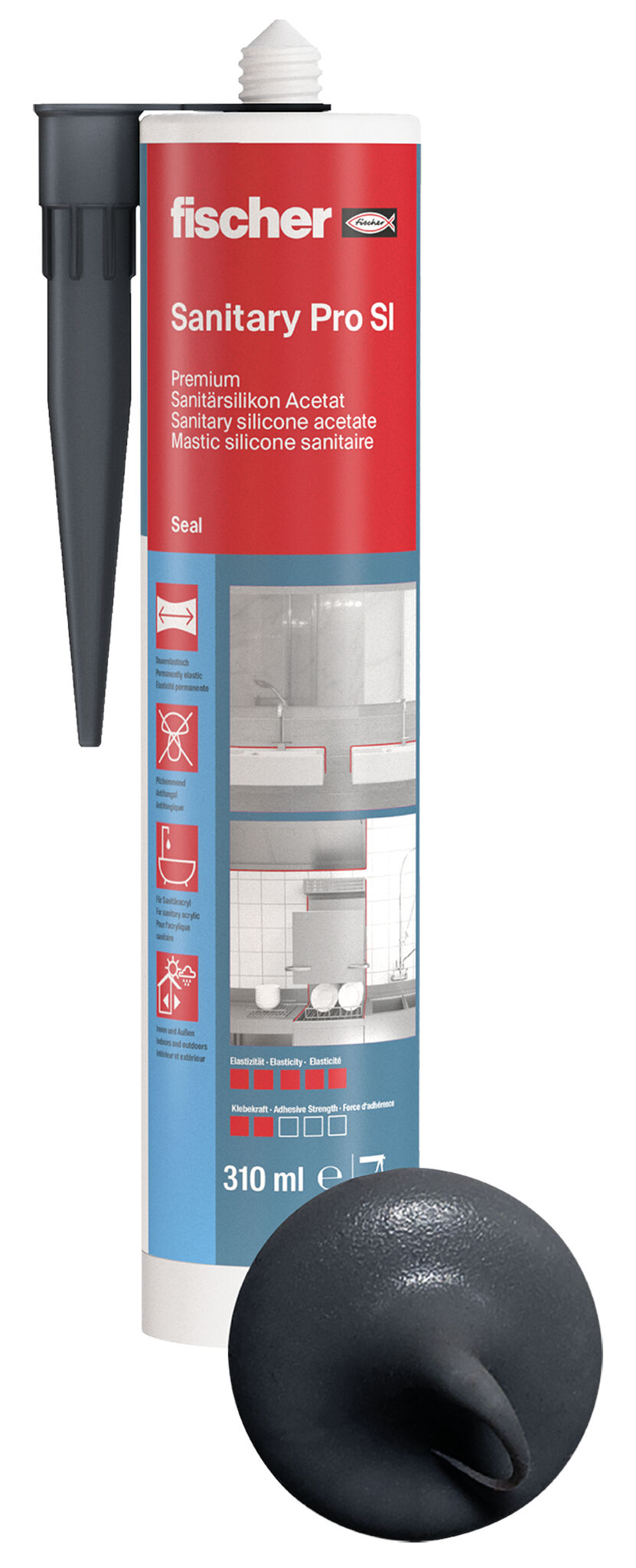 Product Picture: "fischer sanitary silicone Sanitary Pro SI (DSSA) anthracite 310 ml"