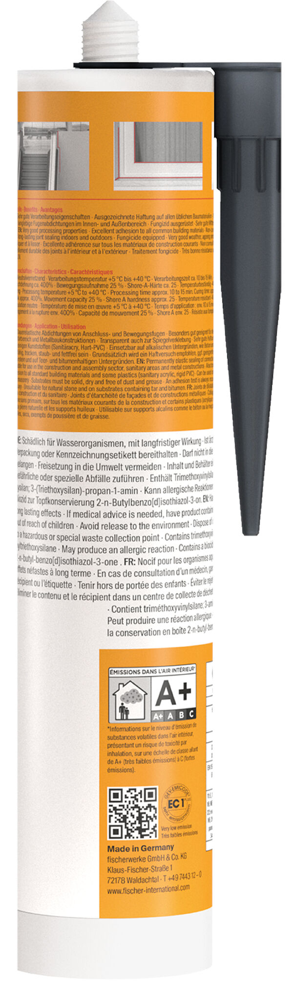 Packaging: "fischer construction silicone Construction Pro SI (DBSA) slate grey 310 ml"
