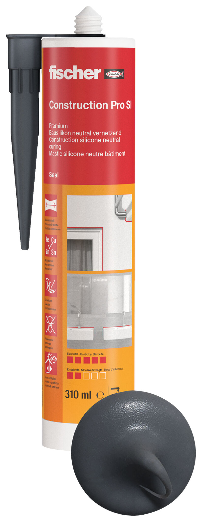 Product Picture: "fischer construction silicone Construction Pro SI (DBSA) slate grey 310 ml"