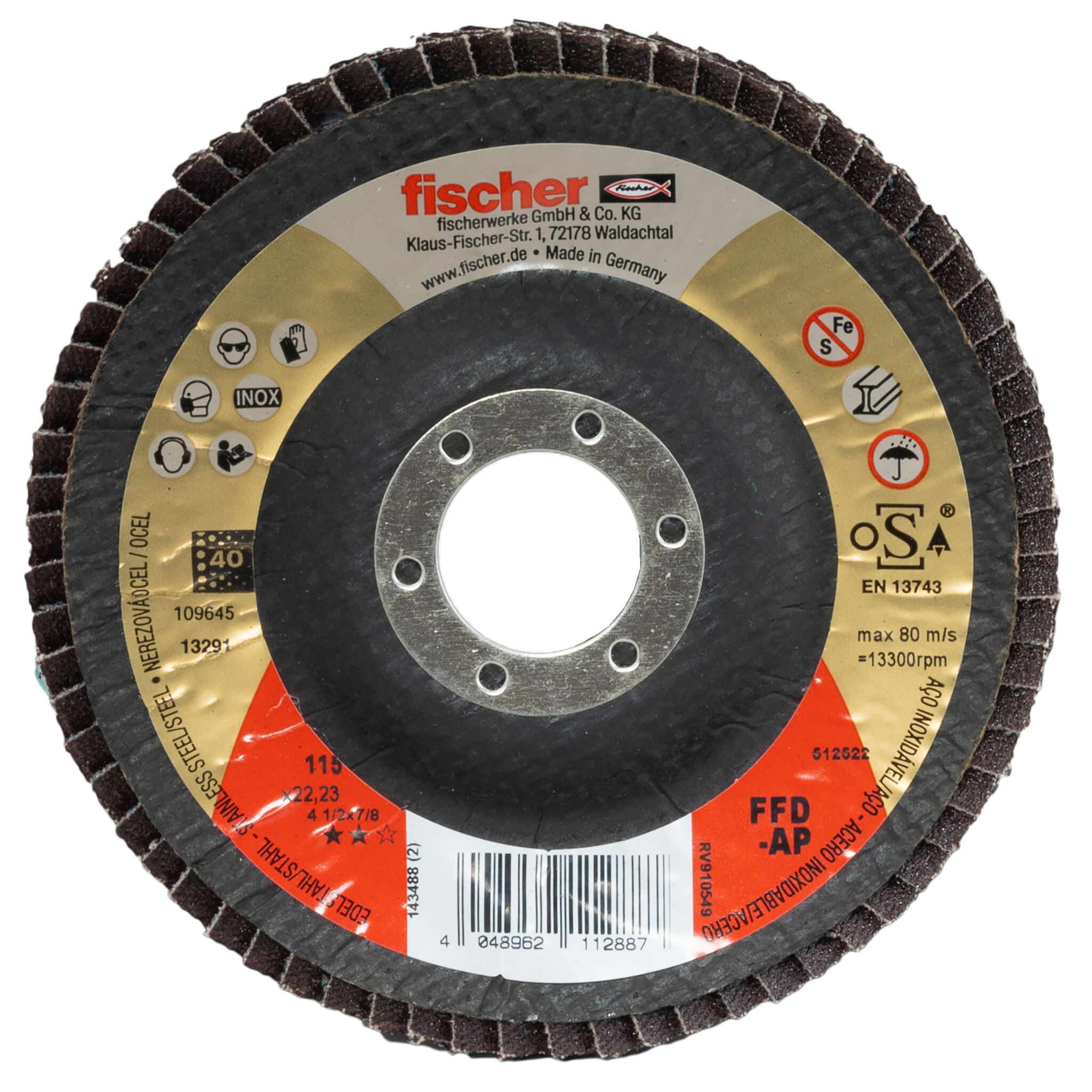 Product Picture: "fischer flap disc FFD-AP 115 K40 inox"