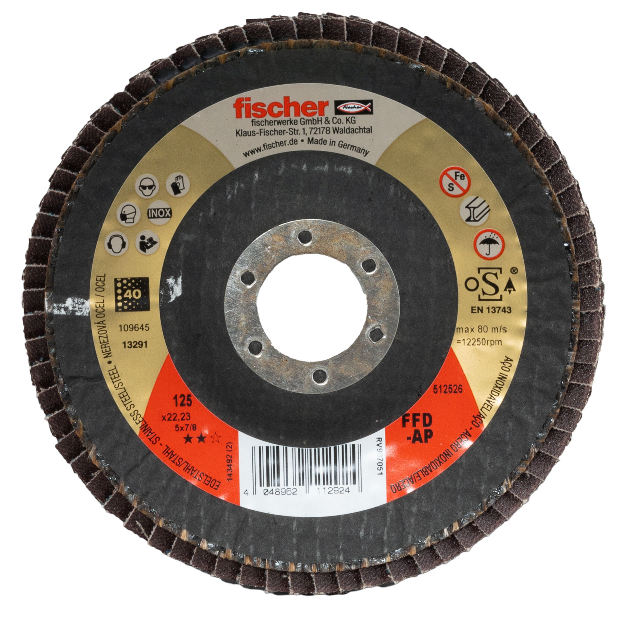 Product Picture: "Disc lamelar fischer FFD-AP 125 K40 pentru inox"