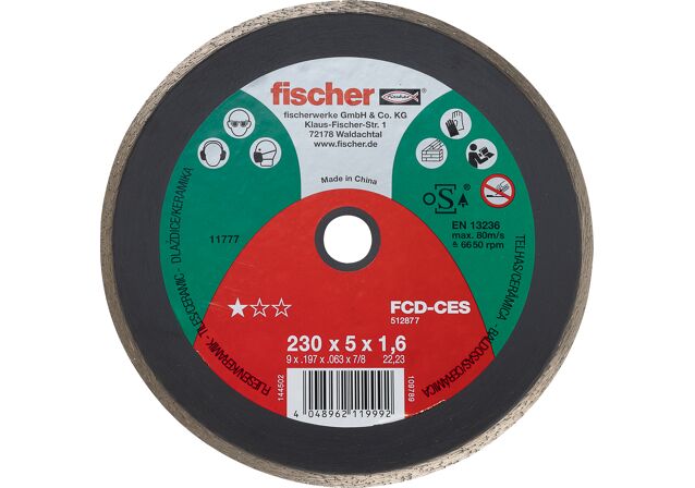 Εικόνα προϊόντος: "fischer FCD-CES 230x1,6x22,23 Διαμαντόδισκος"