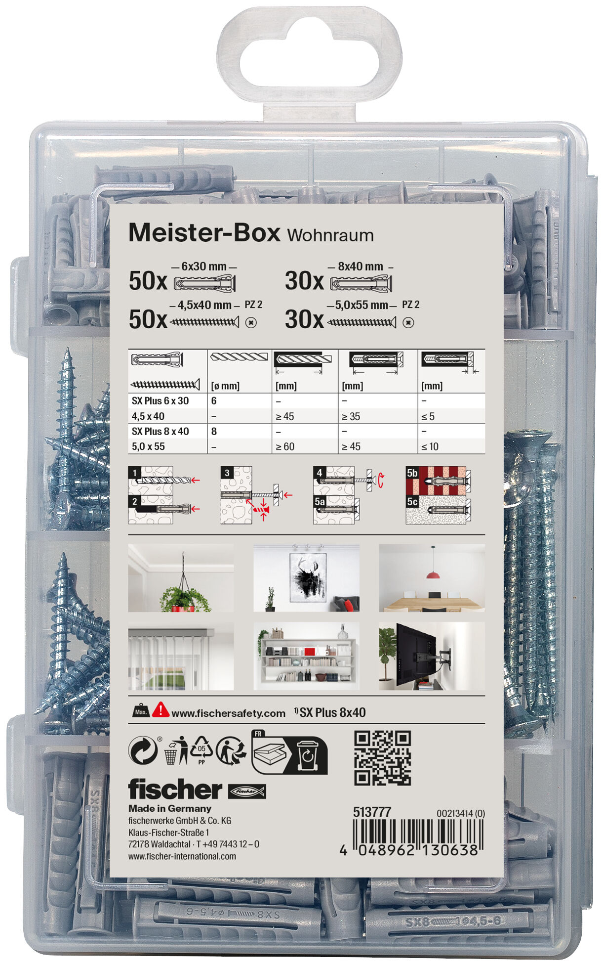 Verpackung: "fischer Meister-Box Wohnraum + Schrauben (160 Teile)"