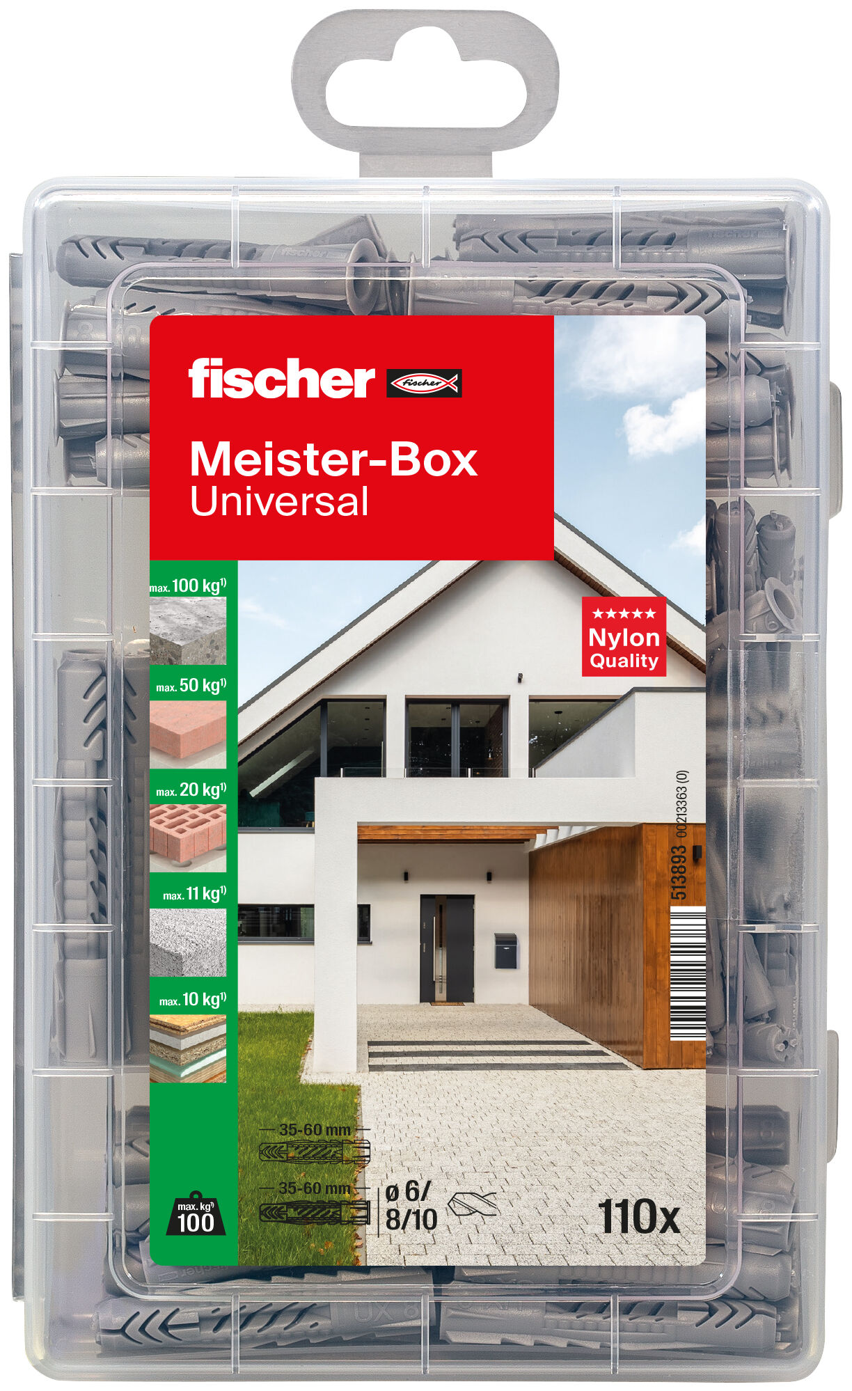 Verpackung: "fischer Meister-Box Universal (110 Teile)"
