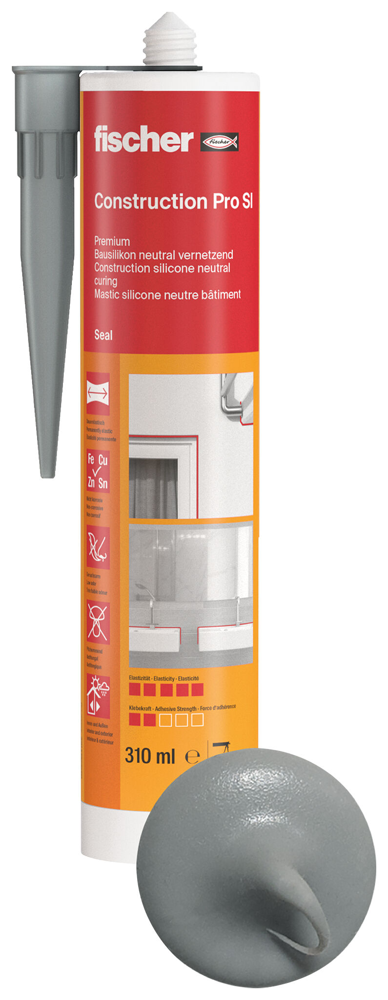 Product Picture: "fischer construction silicone Construction Pro SI (DBSA) concrete grey 310 ml"