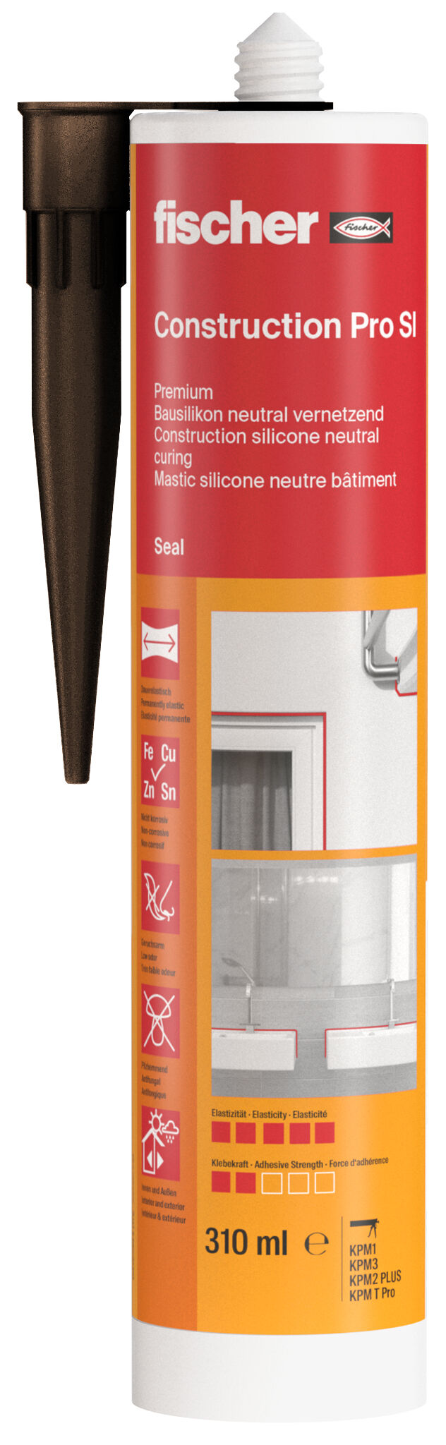 Packaging: "fischer construction silicone Construction Pro SI (DBSA) brown 310 ml"