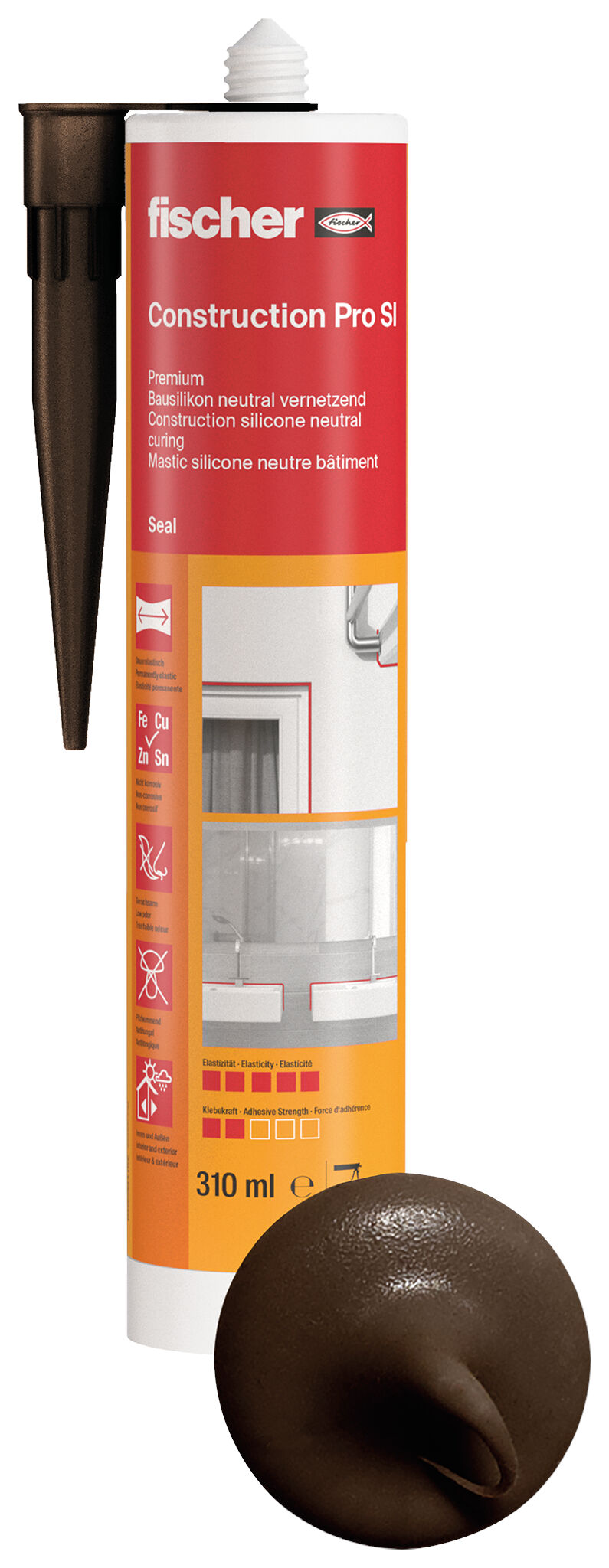 Product Picture: "fischer construction silicone Construction Pro SI (DBSA) brown 310 ml"