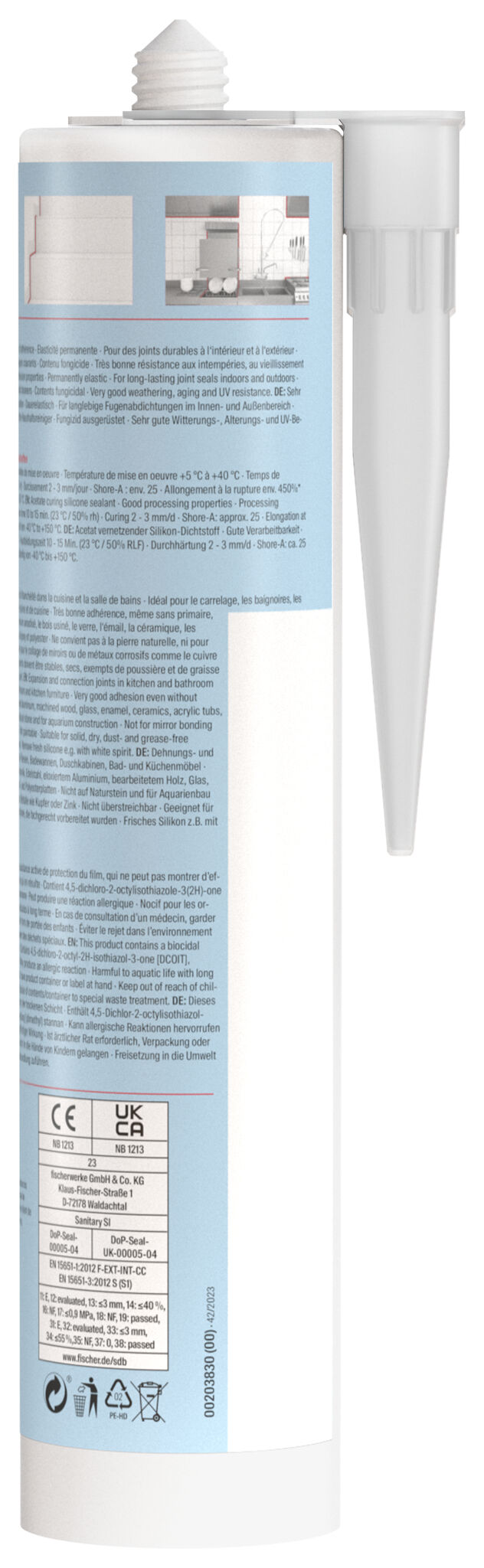 Packaging: "fischer sanitary silicone Sanitary Pro SI (DSSA) white 310 ml"