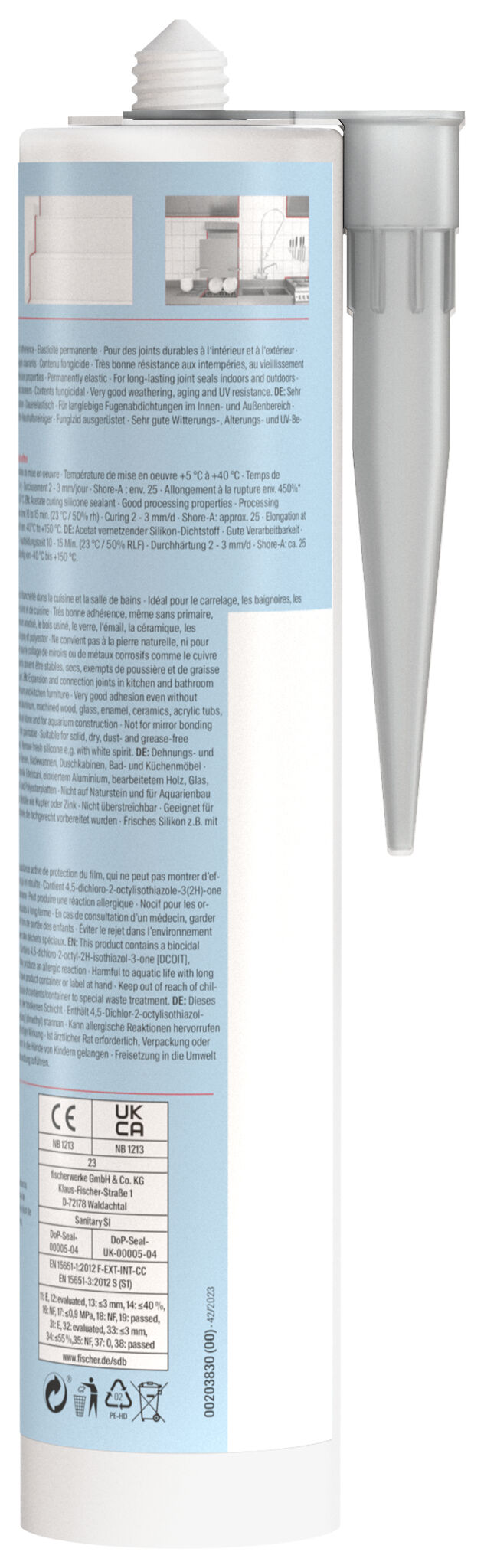 Packaging: "fischer sanitary silicone Sanitary Pro SI (DSSA) grey 310 ml"