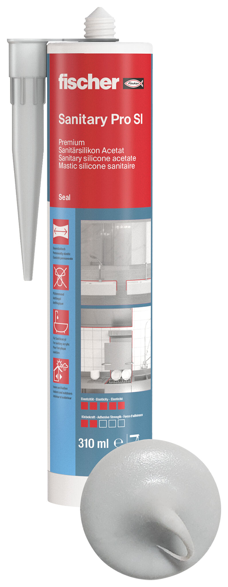 Product Picture: "fischer sanitary silicone Sanitary Pro SI (DSSA) grey 310 ml"