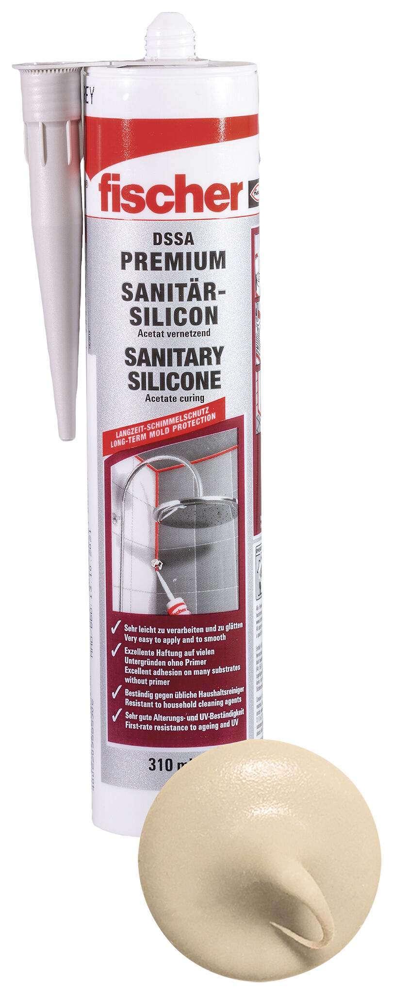 Product Picture: "fischer sanitary silicone DSSA bahama-beige 310 ml"