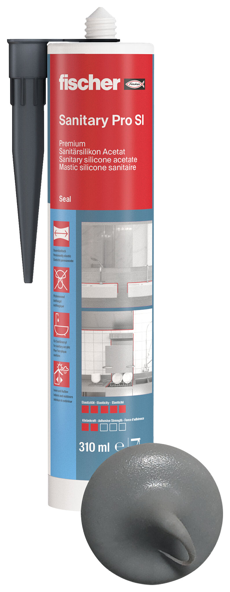 Product Picture: "fischer sanitary silicone Sanitary Pro SI (DSSA) dark grey 310 ml"