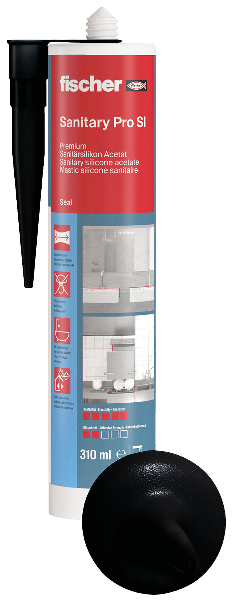 Produktbild: "fischer Sanitärsilikon Sanitary Pro SI (DSSA) schwarz 310 ml"