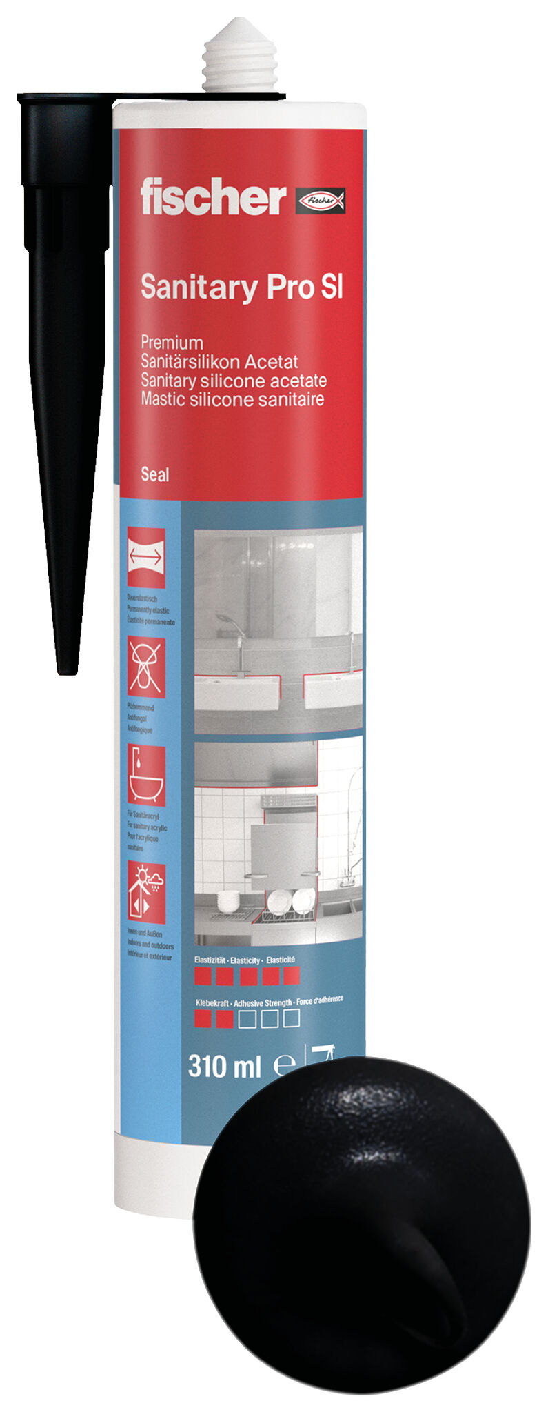 Product Picture: "fischer sanitary silicone Sanitary Pro SI (DSSA) black 310 ml"
