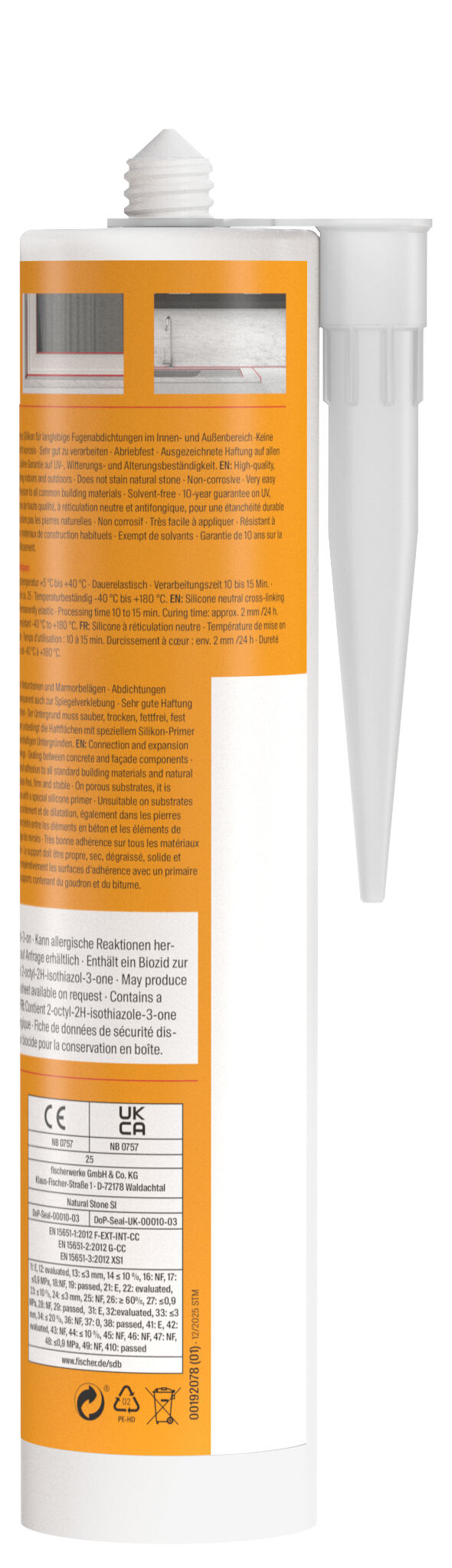 Verpackung: "fischer Natursteinsilikon Natural Stone SI (DNS) transparent 310 ml"