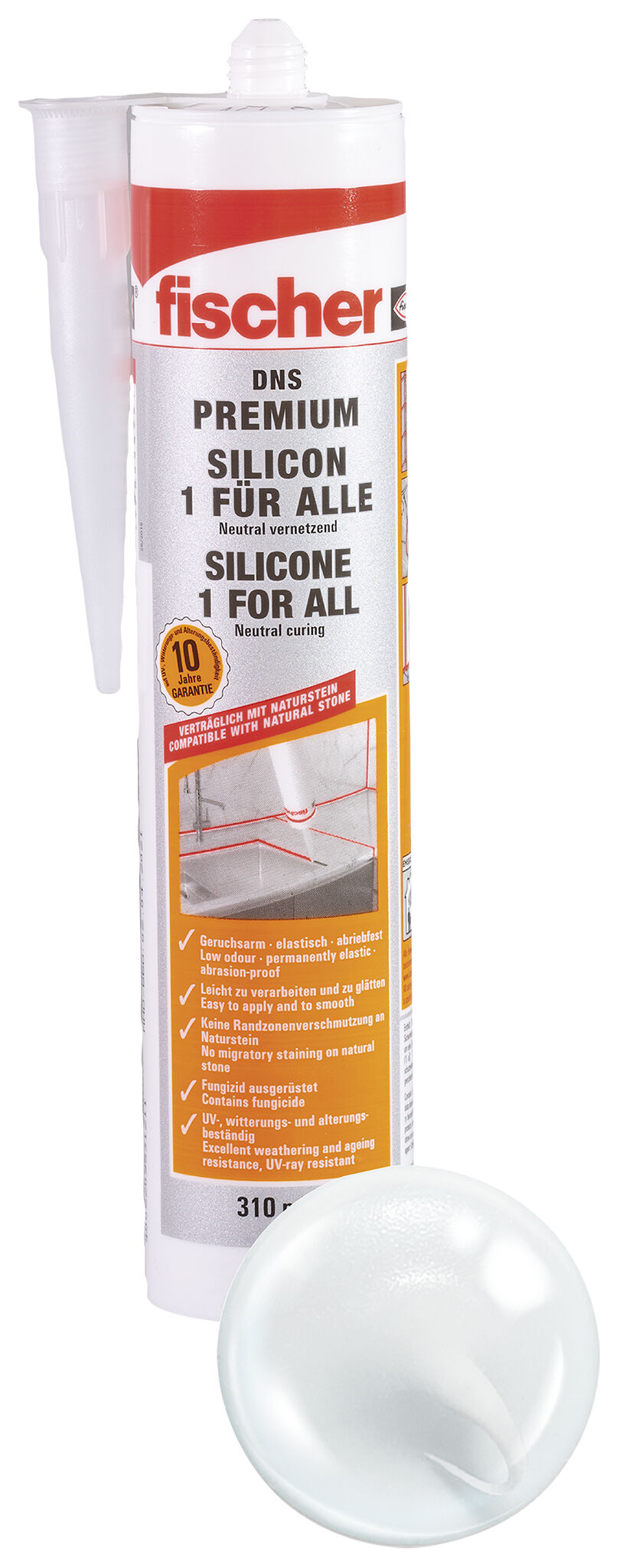 Product Picture: "fischer silicone for natural stone DNS transparent 310 ml"