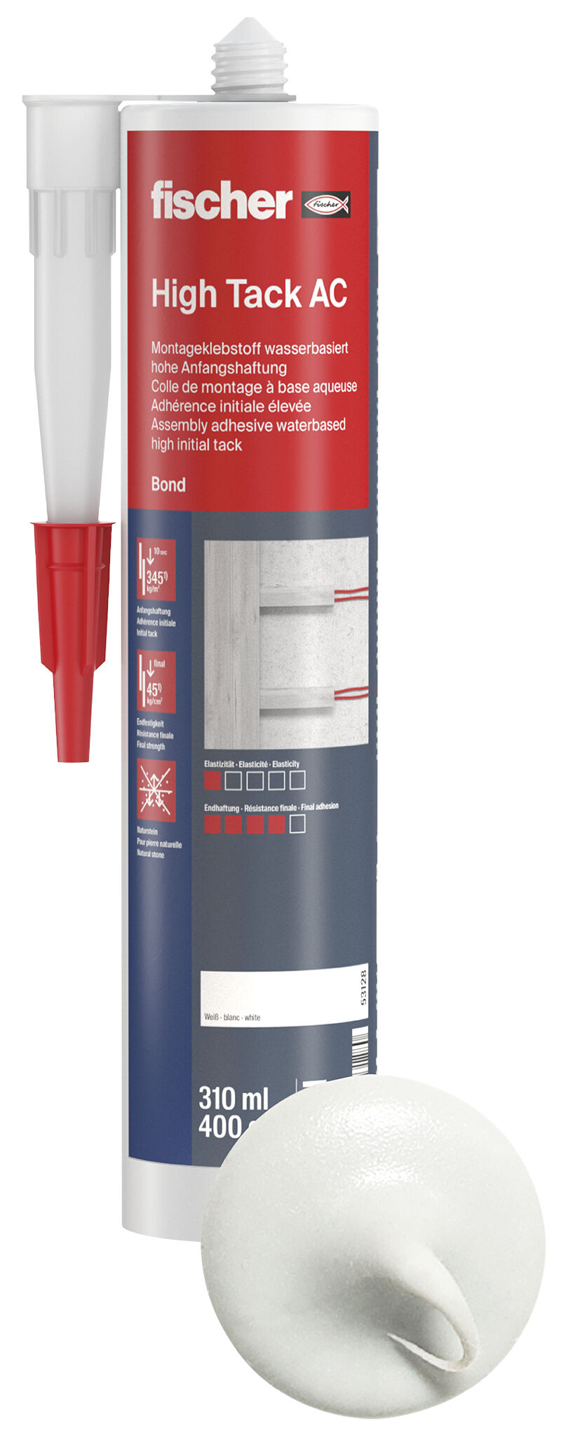 Produktbild: "fischer Montageklebstoff High Tack AC weiß 310 ml"