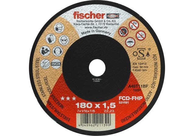 Εικόνα προϊόντος: "fischer FCD-FHP 180x1,5x22,23 Δίσκος κοπής inox ***"