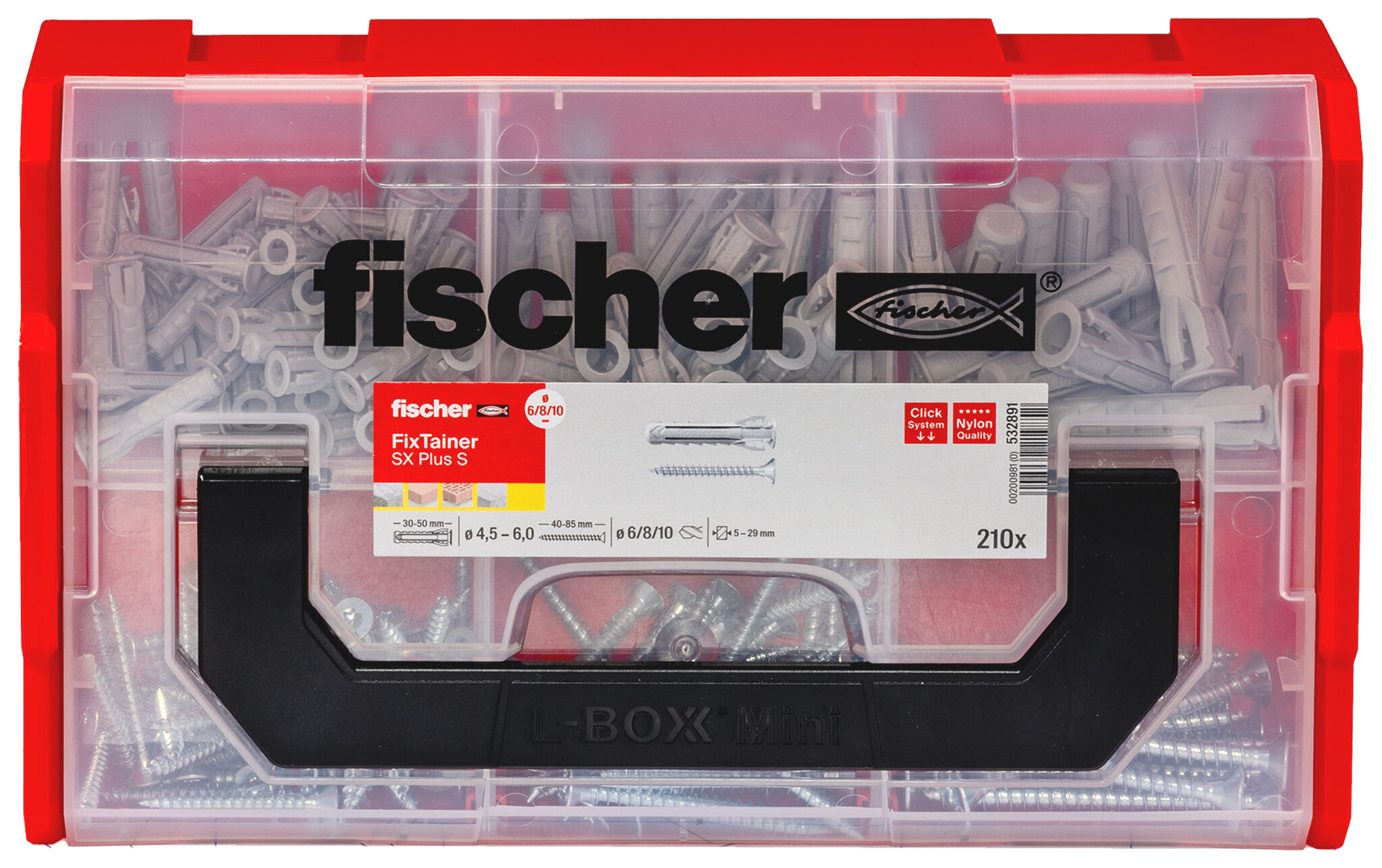 Packaging: "fischer FixTainer SX Plus+ screws"