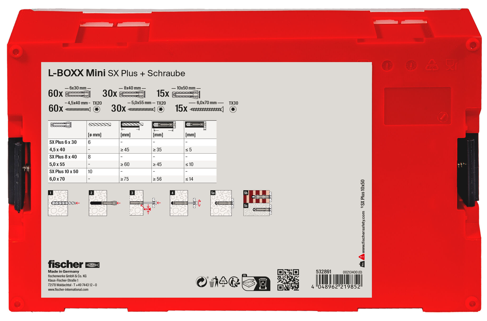 Packaging: "fischer L-BOXX mini SX Plus + Schraube (210)"