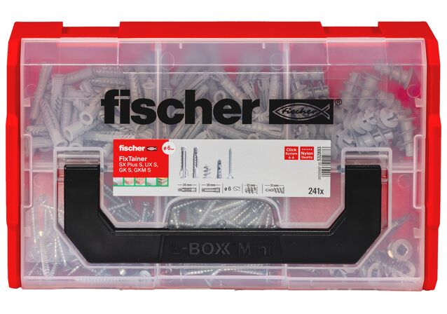 Packaging: "fischer FixTainer UX, SX Plus, GKM + screws"