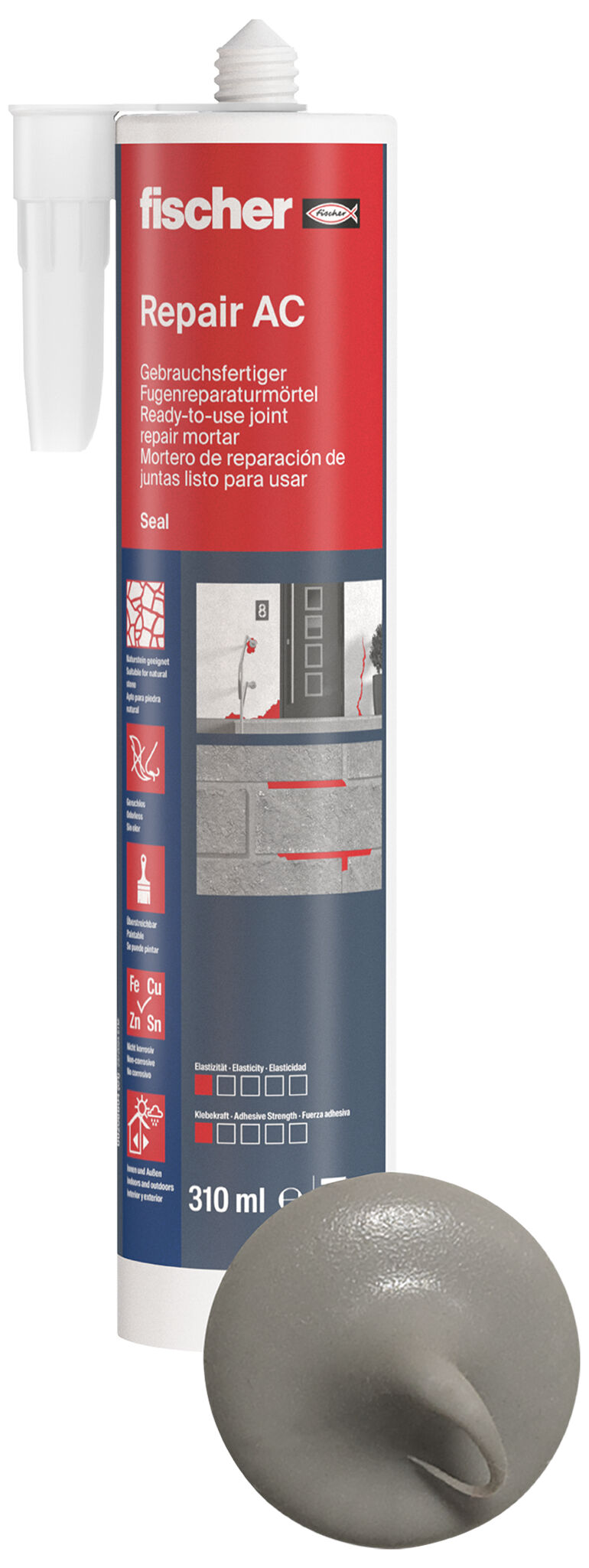 Produktbild: "fischer Fugenreparaturmörtel Repair AC zementgrau 310 ml"