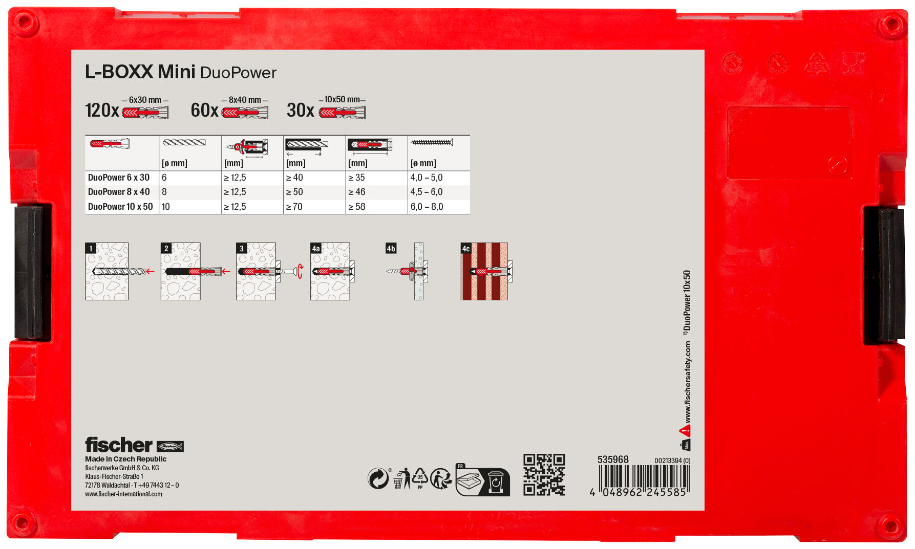 Verpackung: "fischer L-BOXX mini DuoPower (210 Teile)"