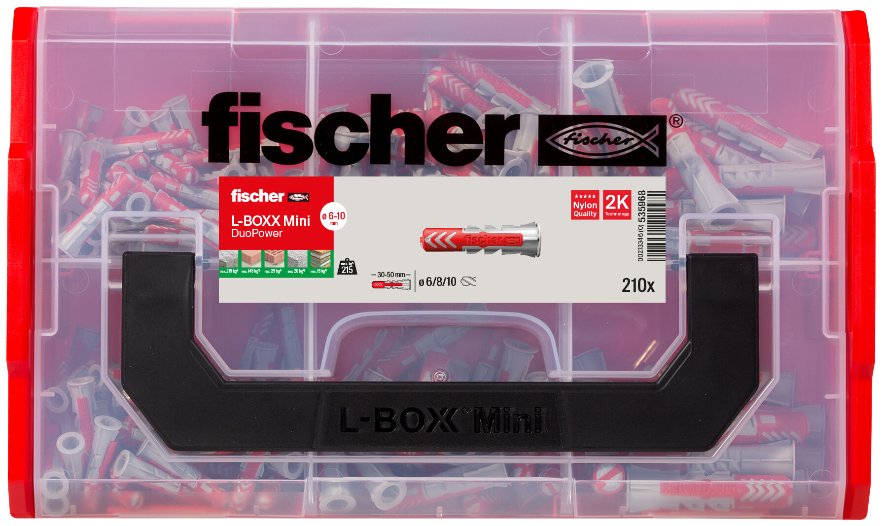 Verpackung: "fischer L-BOXX mini DuoPower (210 Teile)"
