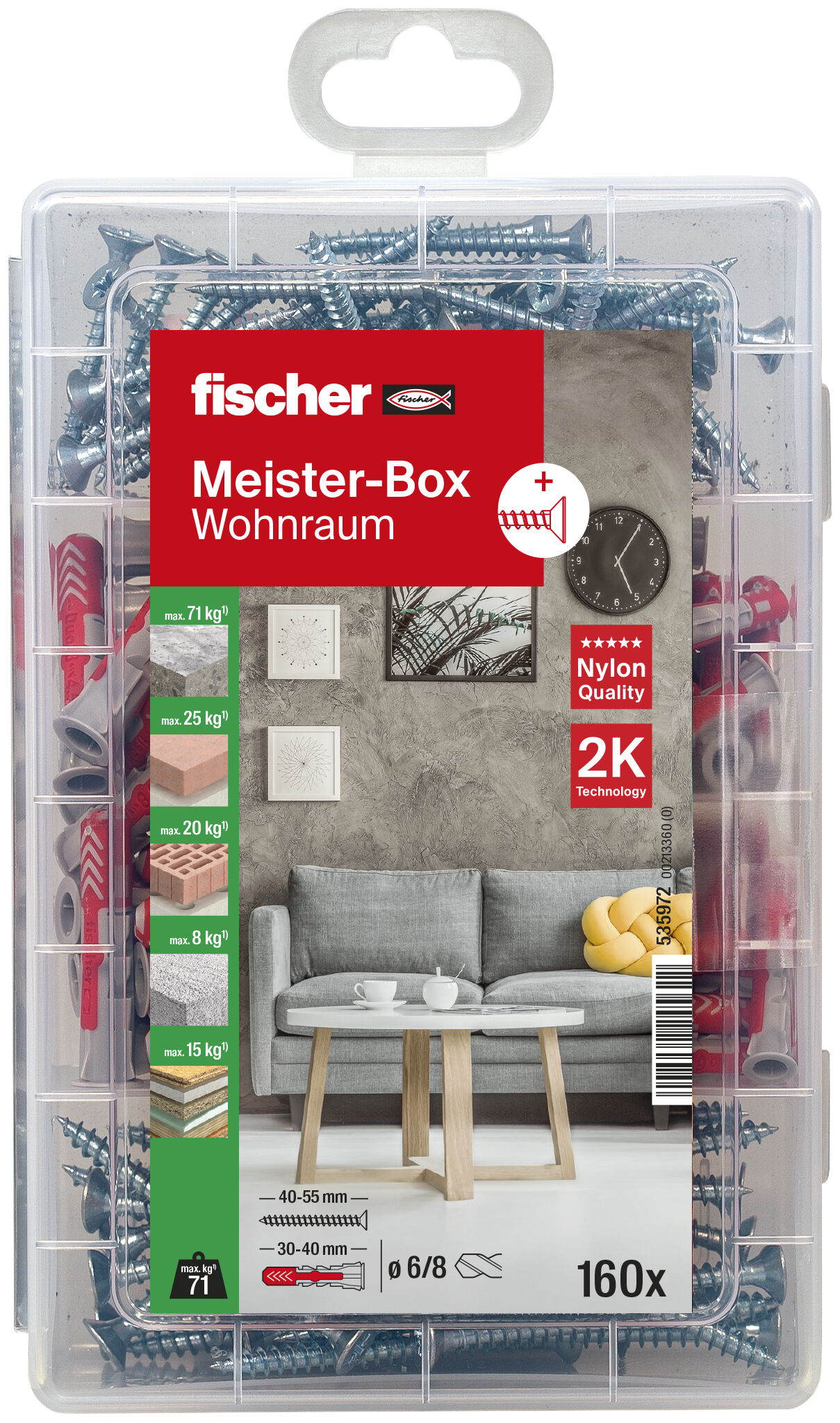 Packaging: "fischer Meister-Box Wohnraum + Schrauben (160)"