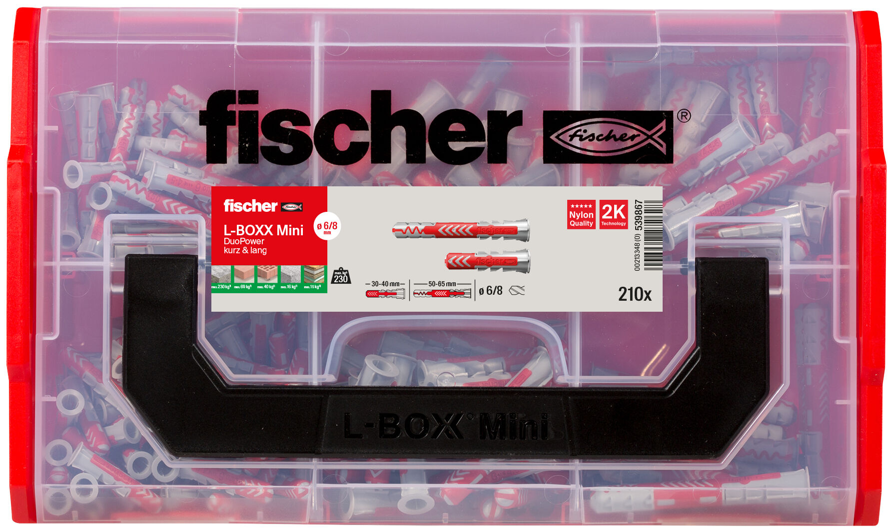 Verpackung: "fischer L-BOXX mini DuoPower kurz & lang (210 Teile)"