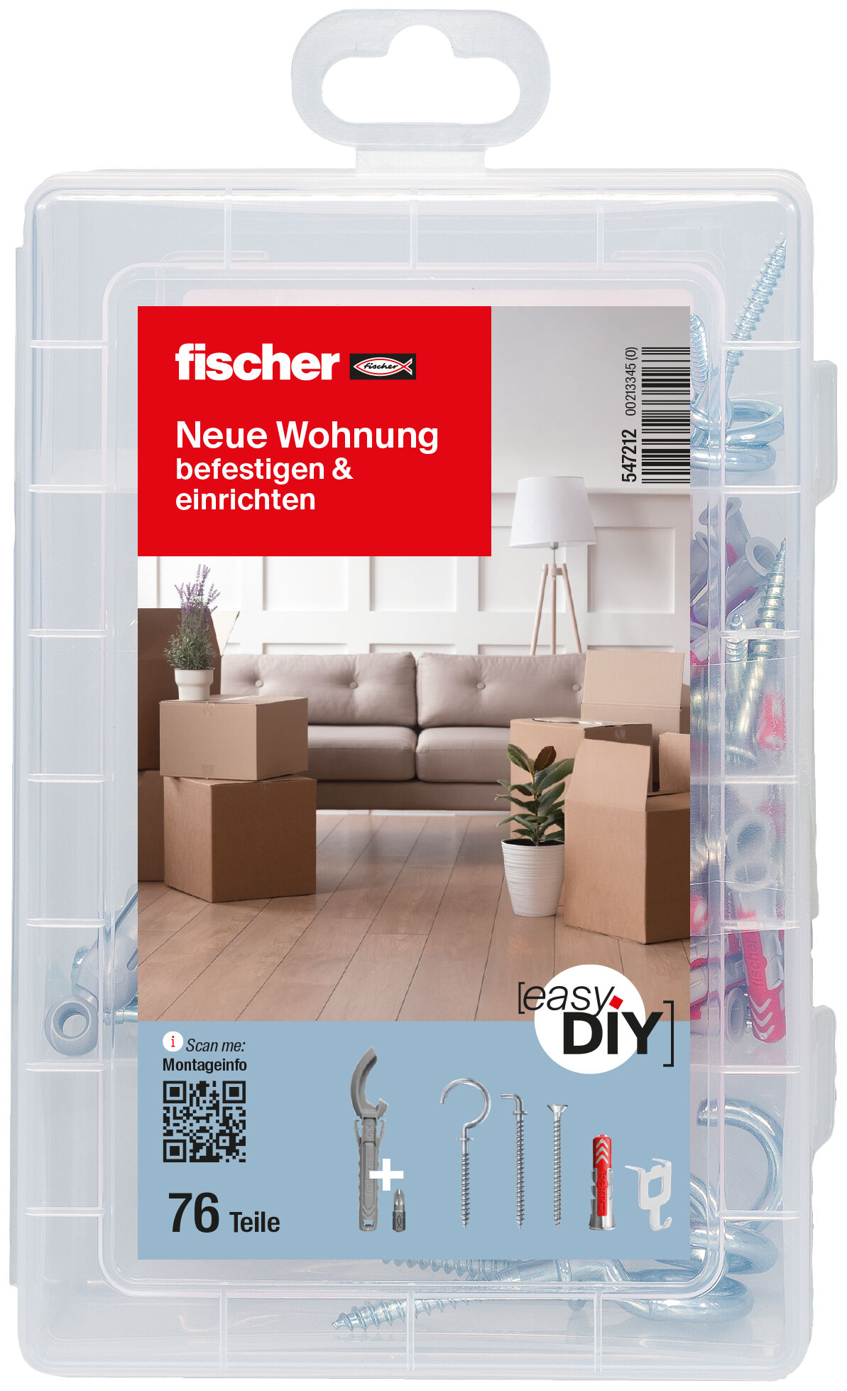 Verpackung: "fischer EasyDIY Box Neue Wohnung (76 Teile)"