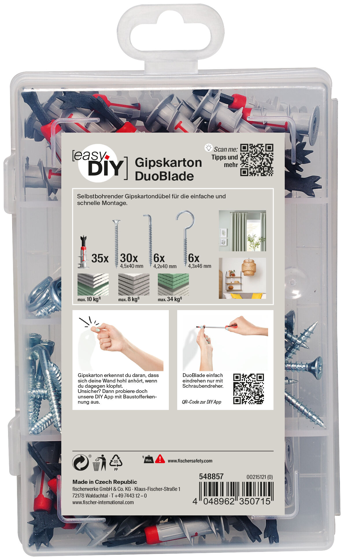 Verpackung: "fischer EasyDIY Box Gipskarton DuoBlade (77 Teile)"