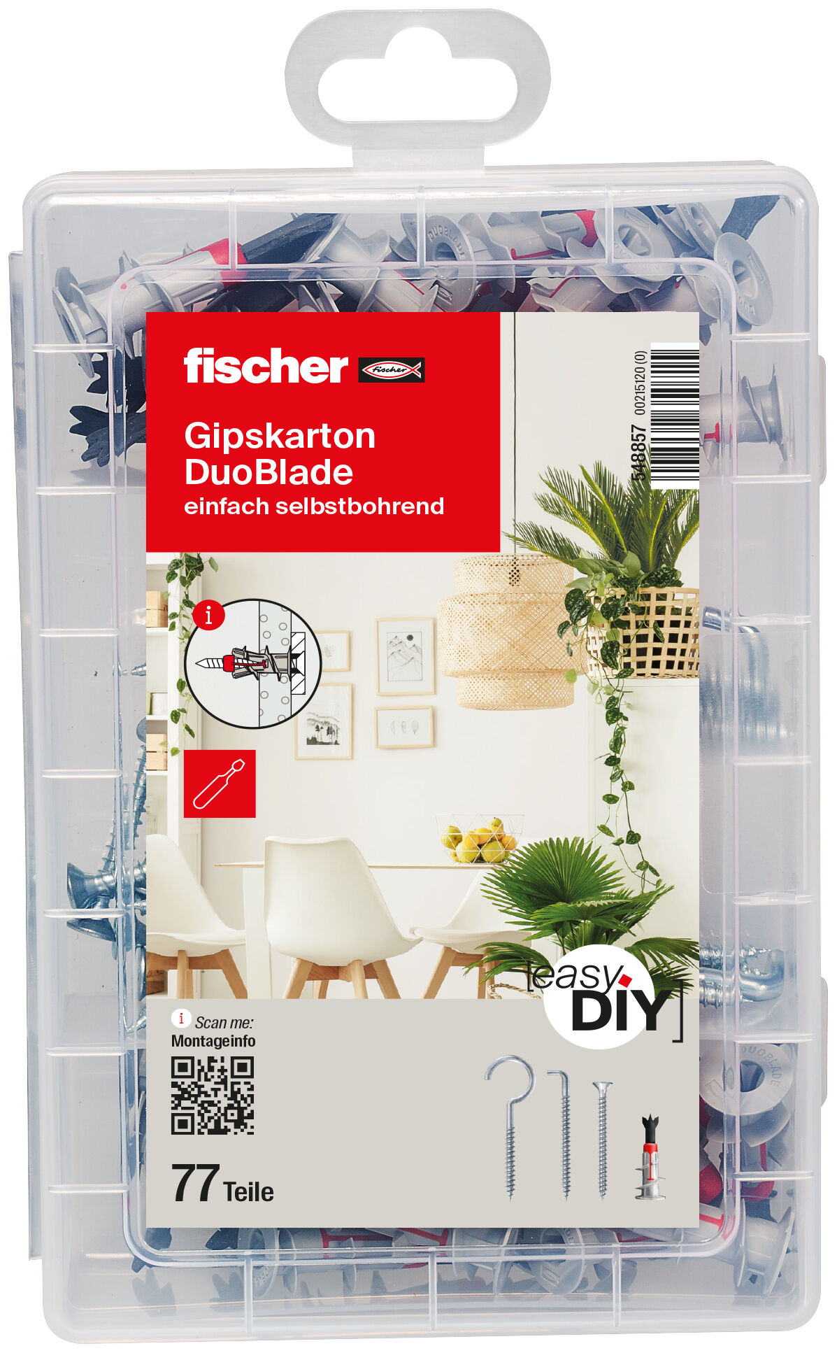 Verpackung: "fischer EasyDIY Box Gipskarton DuoBlade (77 Teile)"