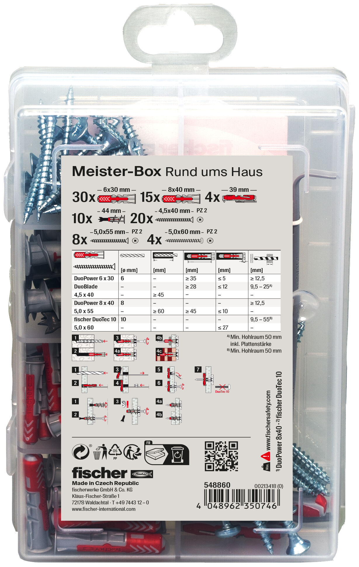 Verpackung: "fischer Meister-Box Rund ums Haus + Schrauben (91 Teile)"