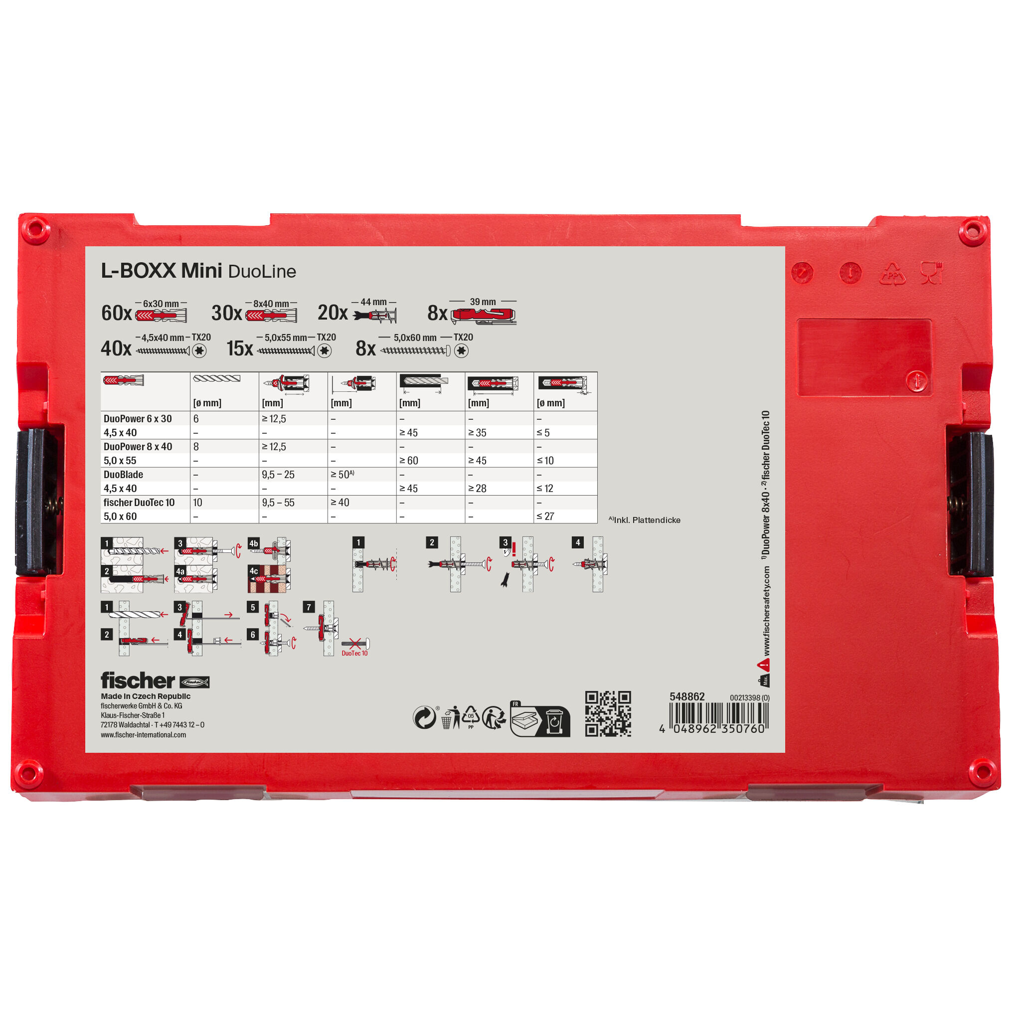 Verpackung: "fischer L-BOXX mini DuoLine + Schraube (181 Teile)"