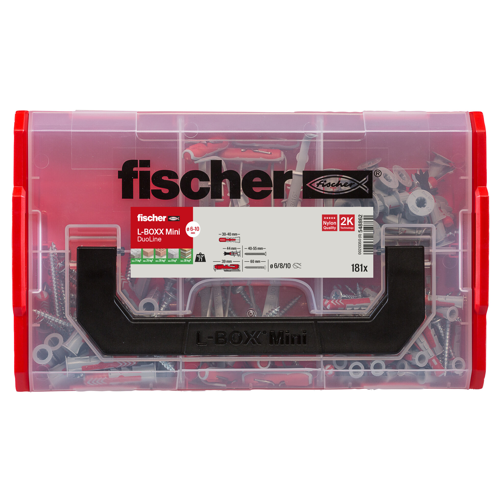 Verpackung: "fischer L-BOXX mini DuoLine + Schraube (181 Teile)"
