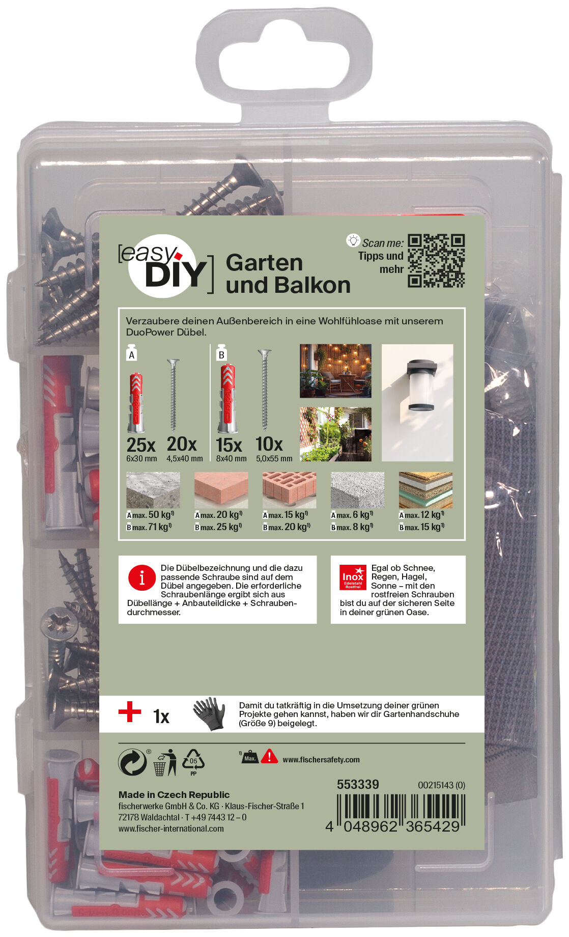 Verpackung: "fischer EasyDIY Box Garten und Balkon (71 Teile)"