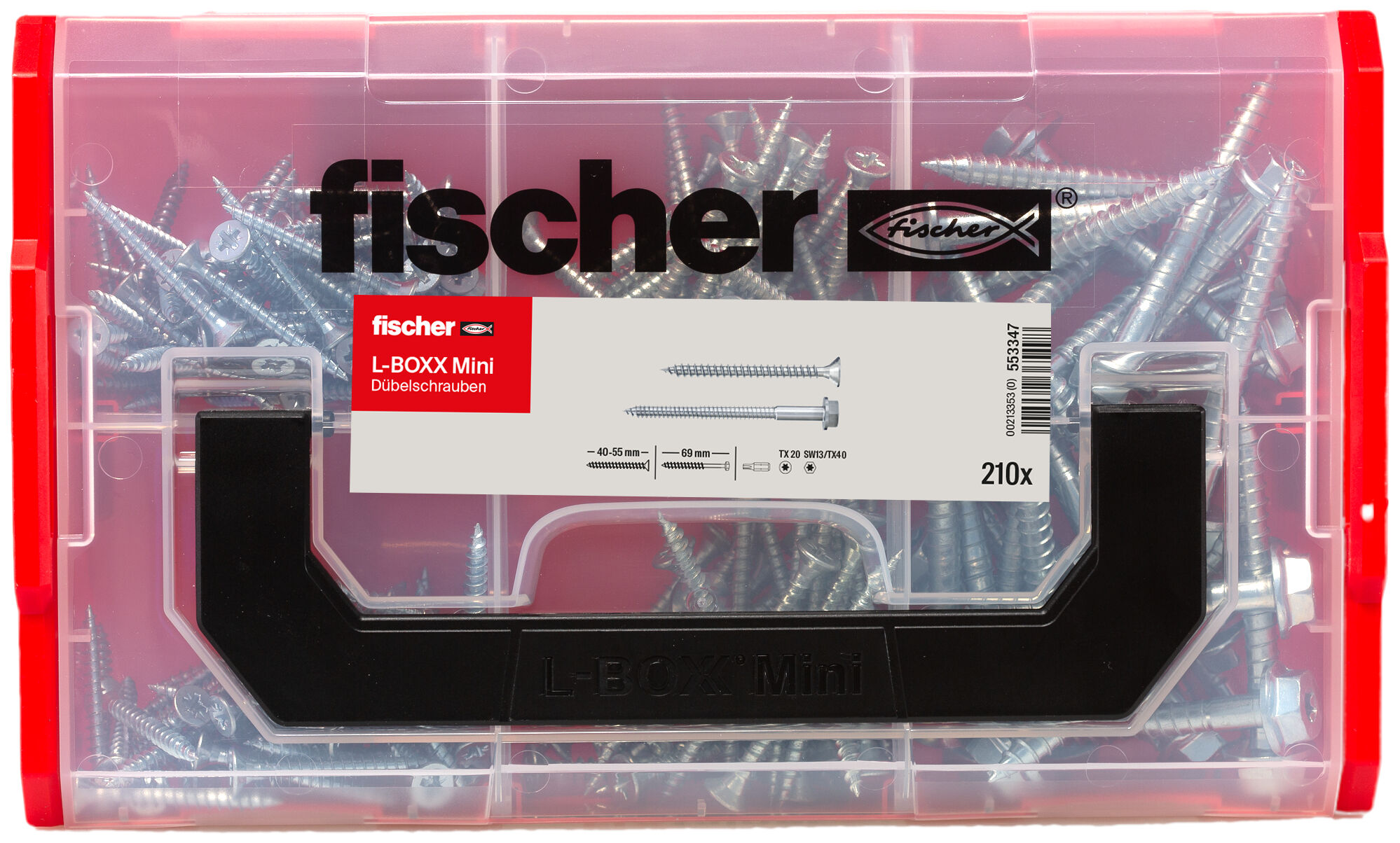 Verpackung: "fischer L-BOXX mini Dübelschrauben (210 Teile)"