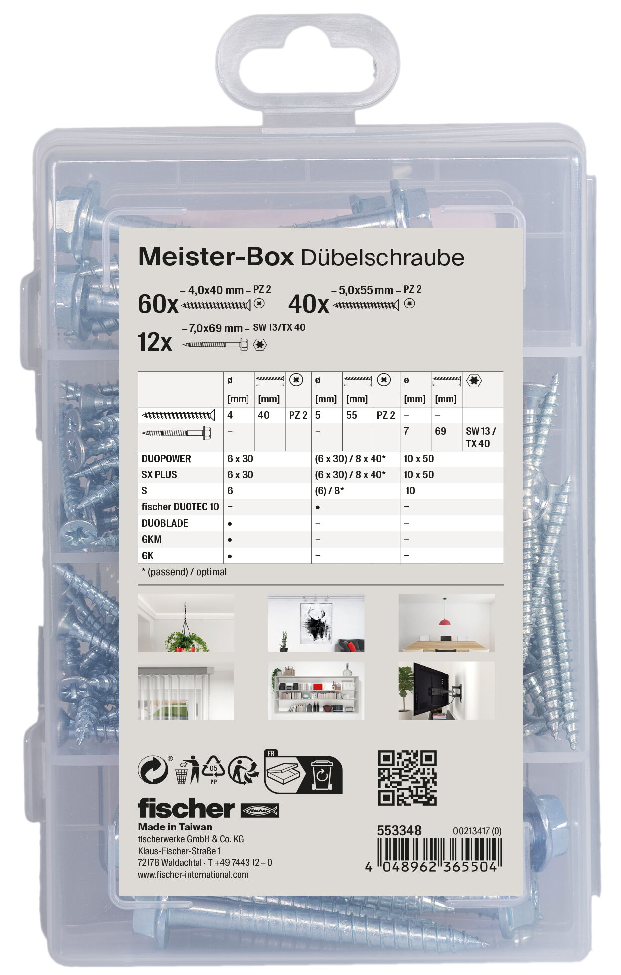 Verpackung: "fischer Meister-Box Dübelschrauben (112 Teile)"