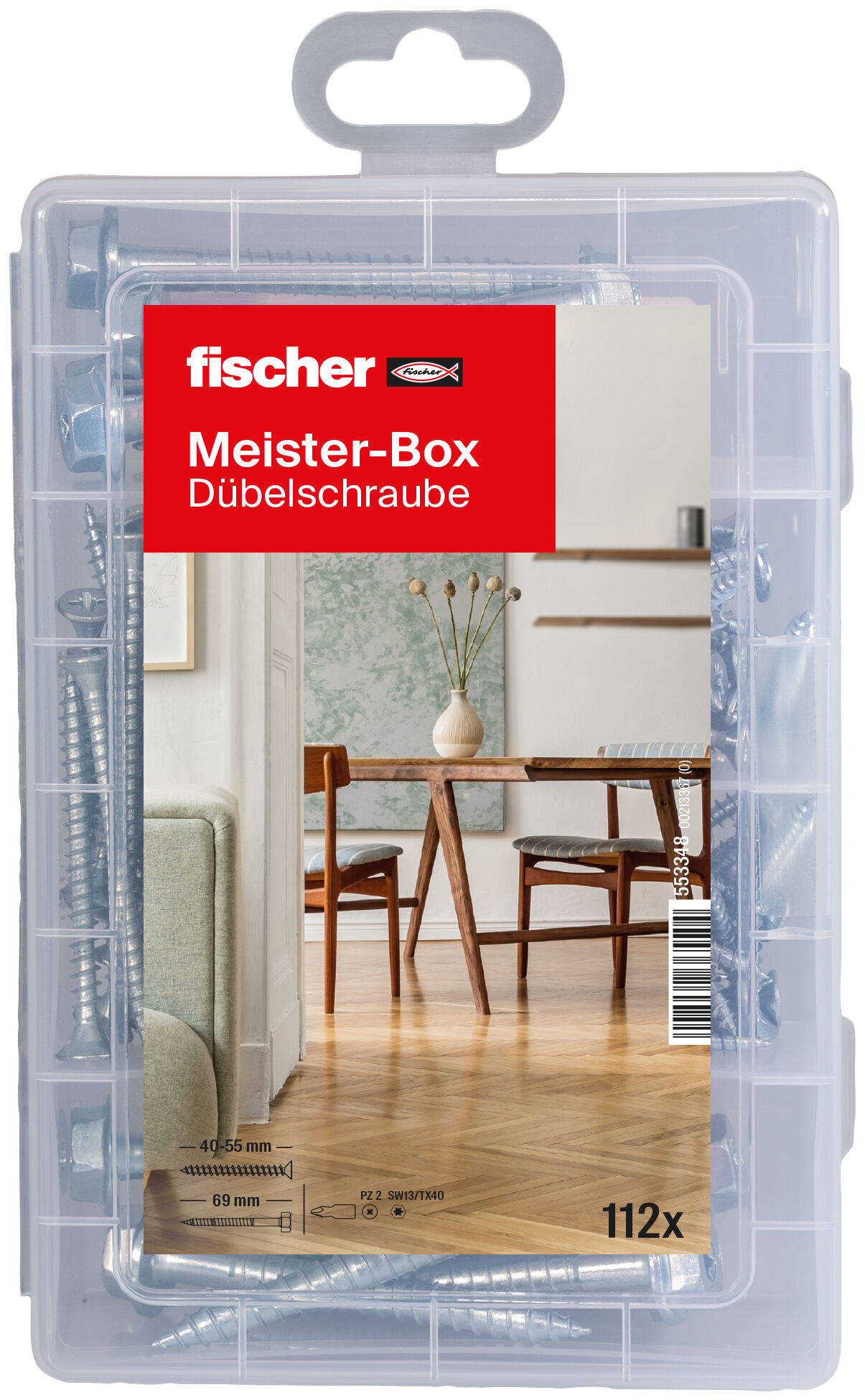 Verpackung: "fischer Meister-Box Dübelschrauben (112 Teile)"