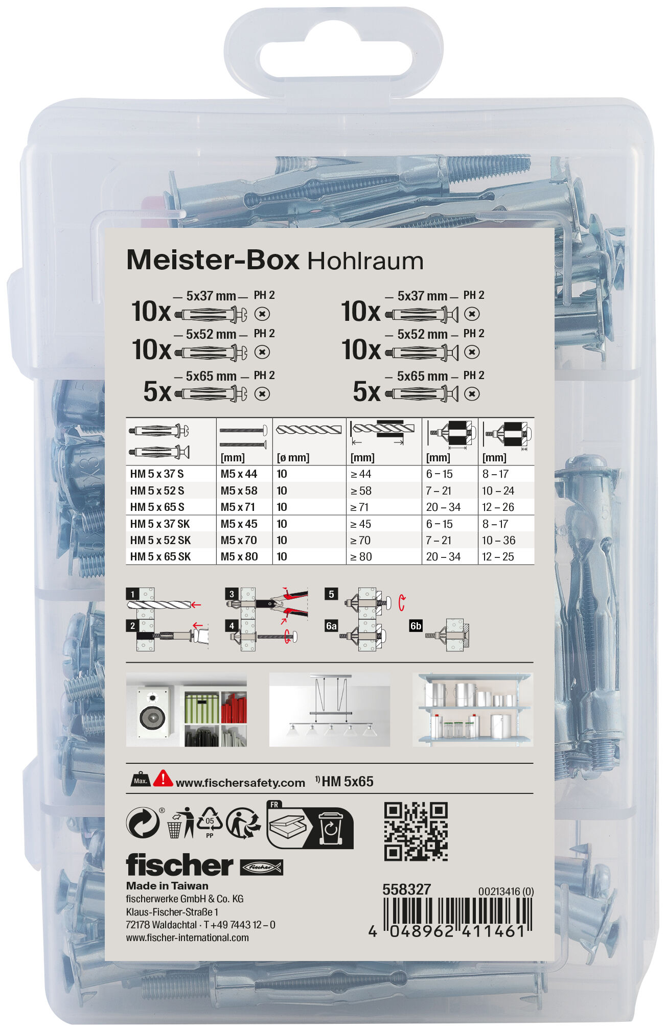 Verpackung: "fischer Meister-Box Hohlraum + Schraube (50 Teile)"